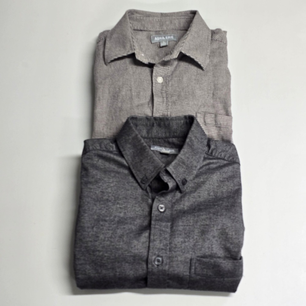 Ash & Erie Button‎ Front Shirt Bundle Men Size S Slim Gray Houndstooth Flannel
